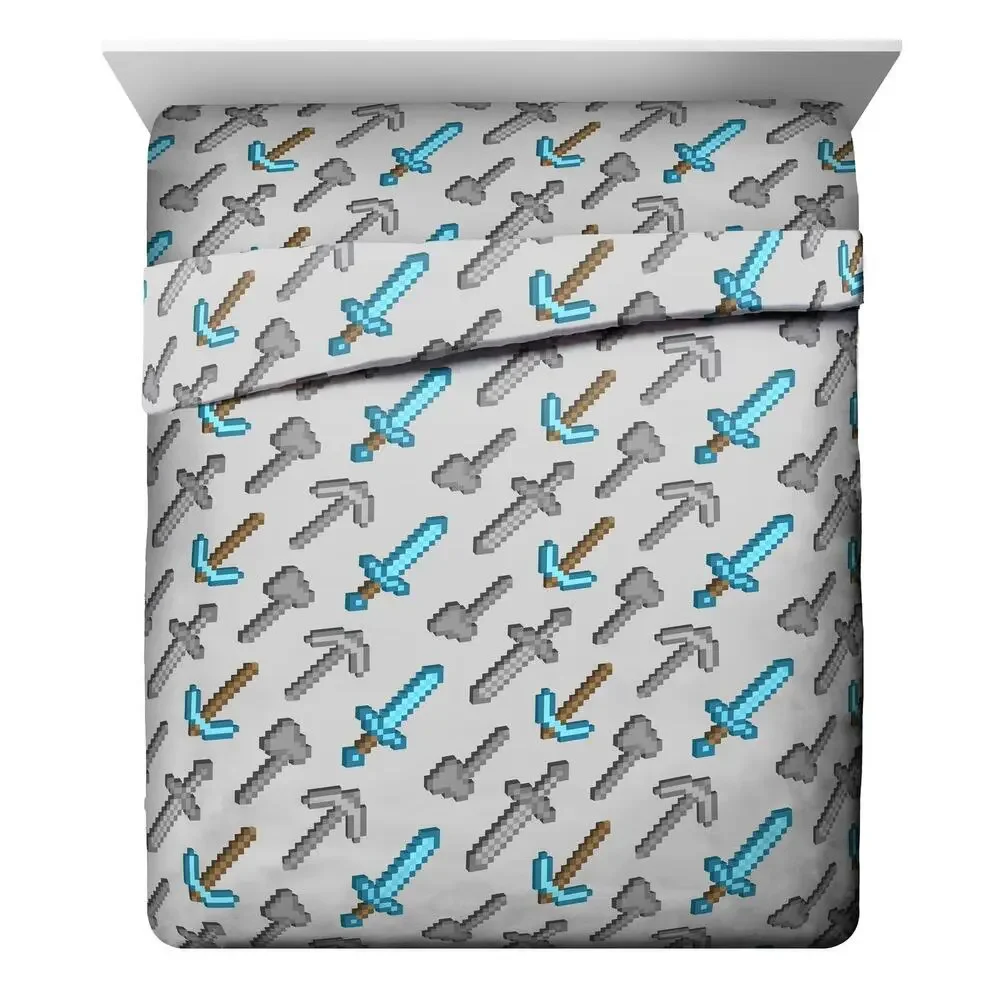 NEW Franco Minecraft Swords 4 Piece Full Size Sheet Set Gray Blue White